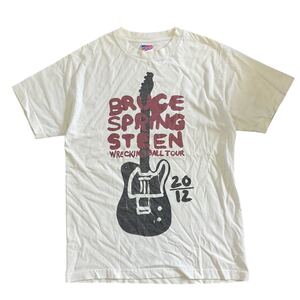 BRUCE SPRING STEEN ホワイトM 半袖 Tシャツ ブルース スプリングスティーン 2012年 ツアー USA ギター バンド ロック バンT