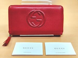 送料520円 良品 GUCCI/グッチ ソーホー インターロッキングG 308280 ラウンドファスナー レッド 財布 長財布 レディース