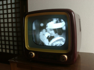 初期型 三菱真空管式白黒テレビ 型式667T14 (ビデオ入力端子付) 地デジチューナー・DVD など接続OKです テレビは分解整備済です