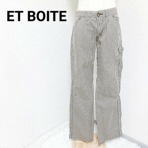 エボワット ET BOITE ギンガムチェック柄パンツ カジュアルパンツ ボトムス ブラウンホワイト コットン 綿 日本製 M ブルーウェイ メンズ