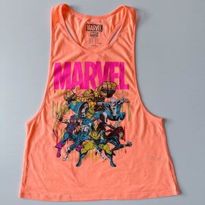 マーベル タンクトップ 女性M 蛍光 オレンジ ネオンカラー ZUMBA ダンス エクササイズ 重ね着 アメコミ ヒーロー MARVEL Tank top 着用5回