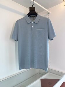 Loro Piana　ロロピアーナ メンズ ニットポロシャツ 半袖Tシャツ ニットカットソー ブルー 2XLサイズ 綿 紳士服 夏物 コットン