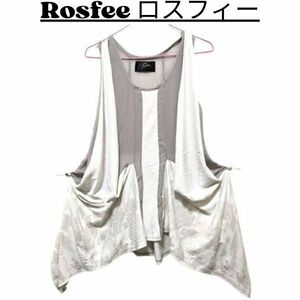 ★美品 Rosfee ロスフィー チュニック レディース ノースリーブ シースルー カジュアル グレー＆ホワイト フリーサイズ nr1-038