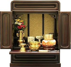 松山神仏具店 ミニ仏壇14号 桜 上置き コンパクト 高43cmX幅34cmX奥23.5cm 新品 仏具一式セット ご本尊軸無し