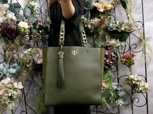 ●超美品●TORY BURCH トリーバーチ●BROOKE ブルック●スエード カーフ レザー 本革●トート バッグ●グリーン●G金具●A4 収納●Js49629