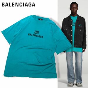 国内正規品 BALENCIAGA バレンシアガ BB Pixel Boxy T-Shirt 21ss 651795 TKVF5 ヴィンテージ加工 半袖コットン オーバー Tシャツ XXS