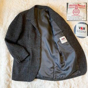 【未使用級】VAN JAC×Harris Tweed ヴァンヂャケット 英国 ハリスツイード テーラードジャケット ウール100 L 段返り 4B メンズ チェック