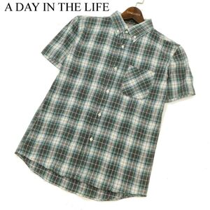 A DAY IN THE LIFE ユナイテッドアローズ 春夏 半袖 チェック★ ボタンダウン シャツ Sz.M　メンズ 緑 日本製　C3T06343_7#A