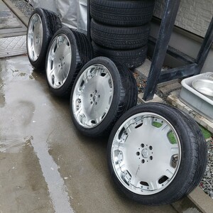 絶版美品!アミスタットZEROS 3ピース ポリッシュ 8.5J OFF29 PCD114.3 5H 245/40R20タイヤ付き アルファード、ヴェルファイアに売り切り！