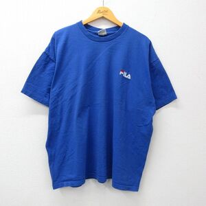 XL/古着 フィラ FILA 半袖 ビンテージ Tシャツ メンズ 90s ワンポイントロゴ 大きいサイズ コットン クルーネック 青 ブルー