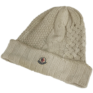 モンクレール MONCLER ロゴ ニットキャップ BERRETTO TRICOT ニット帽 メンズ 帽子 アルパカ ウール その他 ホワイト レディース 【中古】