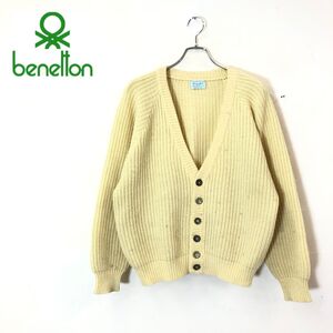 1N1076-F◆ old ◆ イタリア製 ◆ benetton ベネトン カーディガン ニット セーター ◆ size46 ウール アクリル イエロー 古着 メンズ 秋冬