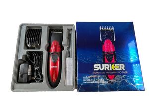 ★動作確認済み バリカン 充電式コードレス 電動バリカン SURKER HC-7068 ヘアーカッター レッド 箱入り 中古品 管理K793