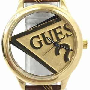 美品 GUESS ゲス 腕時計 V1009M2 クオーツ アナログ ラウンド シースルー ゴールド ブラウン ウォッチ おしゃれ 個性的 電池交換済 動作OK