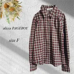 美品 alicia PAGEBOY 比翼長袖シャツ F チェック 赤 2978