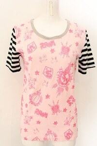 MALKOMALKA / 柄切替えTシャツ M ピンク O-24-12-25-035-PU-TO-OW-OS