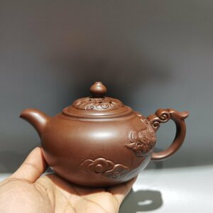 ◆古寳堂◆近現代 紫砂壺 透空龍壺 徐漢棠 紫泥 茶具 茶道品 極細工 古置物 古擺件 中国古美術 時代物 古董品