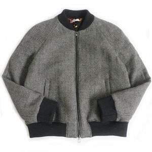 美品□LARDINI/ラルディーニ 千鳥格子柄 裏フラワープリント ウール100％ WZIP ブルゾンジャケット グレー系 40 イタリア製 正規品 メンズ