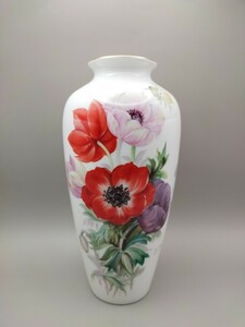 【オールドノリタケ　NORITAKE】1940年代　ハンドペイント フラワー花瓶　高さ：22cm　サイン入り　ノリタケボーンチャイナ ①