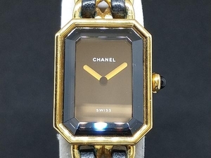 CHANEL シャネル プルミエールL クォーツ 腕時計 レザー ブラック ゴールド GP Qz 店舗受取可