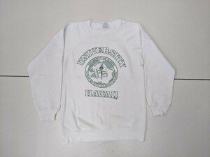 10．USA製 Hanes 90s UNIVERSITY HAWAII デカロゴ カレッジ プリント ヴィンテージ スウェット シャツ トレーナー メンズS 白緑y603