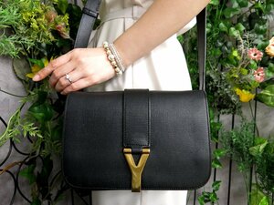 ●超美品●YSL Yves Saint-Laurent イヴ・サンローラン●Yライン●カーフ レザー 本革●ショルダー バッグ●黒●G金具●斜め掛け●Js48480