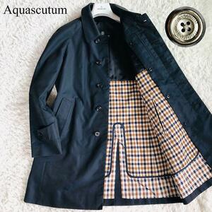 『定価18万円』現行 Aquascutum【圧倒的な利便性】アクアスキュータム ステンカラーコート 高級黒タグ ライナー カシミヤ ２WAY ネイビー M