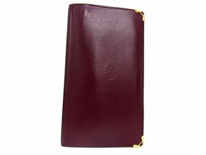 1円■美品■ Cartier カルティエ マストライン レザー 二つ折り 長財布 ウォレット 小銭入れ 札入れ メンズ レディース ボルドー系 AX7819