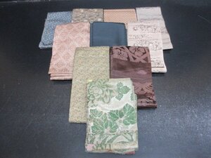 中古 半幅帯 リメイク 絹 化繊 アンティーク 渋い 古典柄 刺繍 帯地 まとめて10本 和装小物 反物 鞄 着物【夢職】☆☆☆