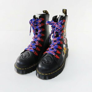 美品 ドクターマーチン Dr.Martens NYBERG 高級フラワー刺繍スカルエンボスナッパレザー8ホールブーツ UK6/純正紐替【2400013774956】