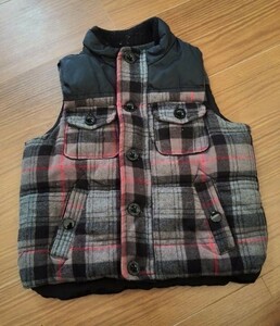 jjyk5-465 baby Gap ベスト ジップ 中わた入り ダウン風 チェック グレー キッズ ベビー 80