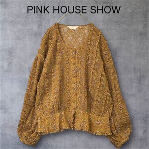 1486★極美品★PINK HOUSE SHOW＊ピンクハウスショウ ピンタックオーバーブラウス ピコレース カネコイサオ 長袖 トップス フリルレース