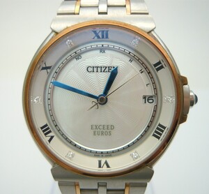 1000円スタート 腕時計 CITIZEN シチズン EXCEED EUROS エクシード ユーロス H111-T020763 電波ソーラー デイト シェル文字盤 11 H10030