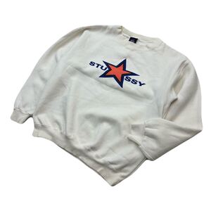 90s ☆ STUSSY ☆ ステューシー USA製 スター ロゴ スウェット シャツ トレーナー ホワイト M ビンテージ 希少 ストリート 古着■AM310