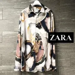 希少　ZARA ザラ 総柄 長袖シャツ 幾何学柄　アート　ポルトガル製 L