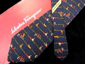 ♪今週の特売980円～♪1630♪状態並品【Ferragamo】フェラガモ【人 犬 動物 バイク 乗り物 柄】ネクタイ♪