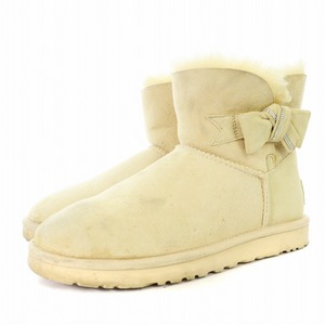 アグ オーストラリア UGG australia JACKEE ムートンブーツ ショートブーツ ラインストーン リボン US7 24cm アイボリー 1008838