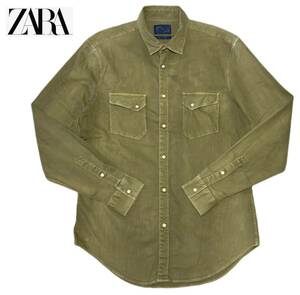 【1000円〜】★ZARA ザラ ヴィンテージ加工 長袖 コットン ウエスタンシャツ メンズ L