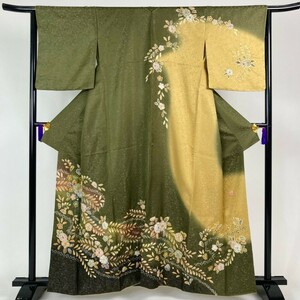 訪問着 翠山工房 辻が花 華 絞り 金彩 ぼかし グリーン イエロー 身丈161cm 裄丈67cm y256-2608674【Y商品】和装 着物 1