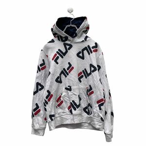 FILA プリント スウェット パーカー キッズ XL ホワイト ネイビー レッド フィラ プルオーバー 古着卸 アメリカ仕入 a605-8404