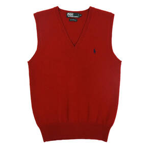 1990s Polo Ralph Lauren Wool knit vest M程度 Red オールド ポロラルフローレン ウールニットベスト Vネック レッド 赤