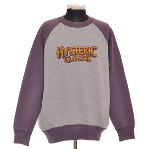 ●515062 HYSTERIC GLAMOUR ヒステリックグラマー ●スウェットトレーナー ラグラン ロゴ 90s ヴィンテージ メンズ グレー パープル