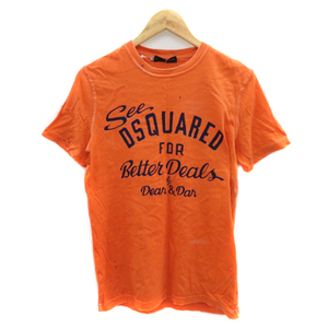 ディースクエアード DSQUARED2 Tシャツ カットソー 半袖 ユーズド加工 プリント S オレンジ /YK27 ■GY03 メンズ