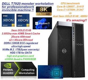 史上最強マシン★動画生成AI/VR/ゲーム開発/4K動画編集/deep learning★core i9超スケーラブルxeon80CPU/爆速NVMeSSD1TB/DDR4-128GB/P4000
