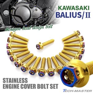 バリオス/II BALIUS エンジンカバーボルト 19本セット ステンレス製 カワサキ車用 ヘキサゴンヘッド ゴールド×焼きチタンカラー TB8235