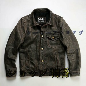 上品 ユーズド加工 牛革 ライダースジャケット メンズファッション バイクジャケット 革ジャン S～4XL キャメル系