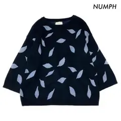 NUMPH ニンフ★リーフ柄 長袖ニット ネイビー 紺