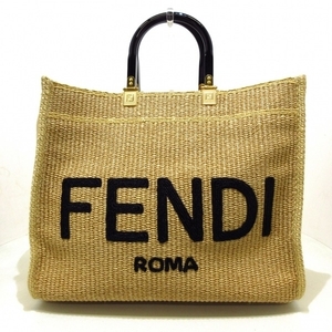 フェンディ FENDI トートバッグ 8BH386-AAYV サンシャイン ミディアム ストロー ベージュ×黒 プラスチックハンドル バッグ