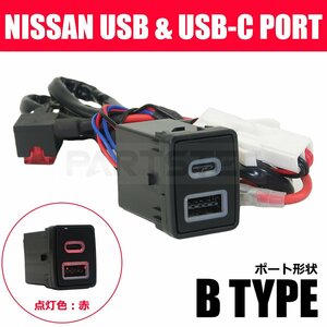 日産用 USB USB-C 2ポート搭載 スイッチホールパネル 日産 Bタイプ スマホ タブレット 充電 ビルドイン シルフィ B17 /147-187