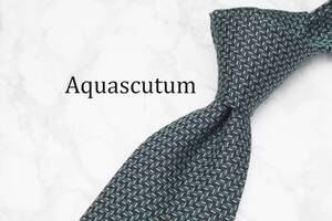 【美品】Aquascutum アクアスキュータム A-489 ブラック ライトグリーン イタリア製 ブランド ネクタイ 良品 古着 卸 USED オールド SILK